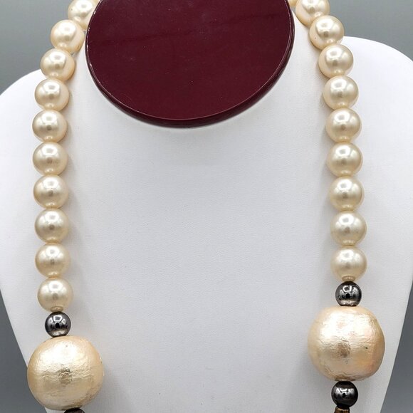 Chunky Statement Necklace Large Cotton Beads Imitation Pearls With Spacers Vtg - Picture 5 of 9